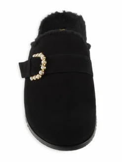 Stuart Weitzman Piper Chill Embellished Suede & Shearling Lined Mules