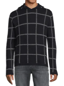 Vince Cashmere|Plaid Cashmere Hoodie Coastal