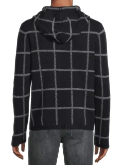 Vince Cashmere|Plaid Cashmere Hoodie Coastal