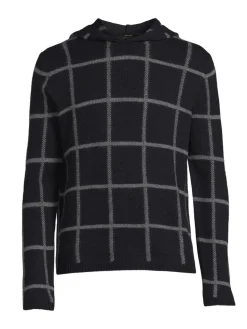 Vince Cashmere|Plaid Cashmere Hoodie Coastal