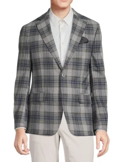Tallia Blazers & Sportcoats|Plaid Flannel Wool Blend Blazer Grey Navy