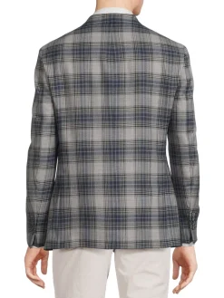 Tallia Blazers & Sportcoats|Plaid Flannel Wool Blend Blazer Grey Navy