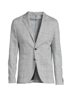Lubiam Linen|Plaid Flax Blend Sportcoat Blue