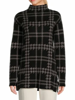 Women Ellen Tracy Plaid Jacquard Mockneck Sweater