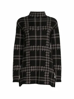 Women Ellen Tracy Plaid Jacquard Mockneck Sweater