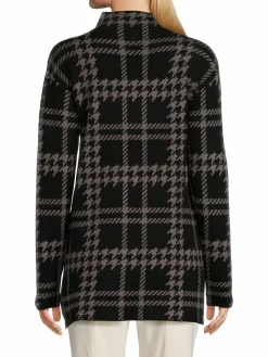 Women Ellen Tracy Plaid Jacquard Mockneck Sweater