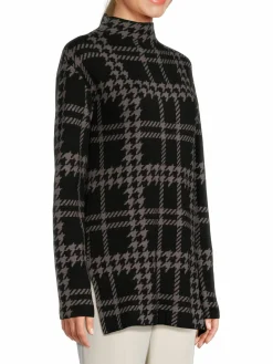 Women Ellen Tracy Plaid Jacquard Mockneck Sweater