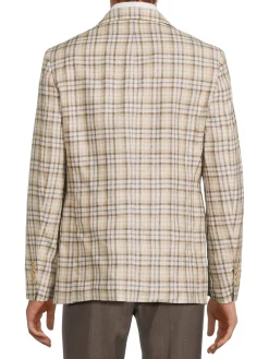 Tallia Blazers & Sportcoats|Plaid Linen Blazer Tan