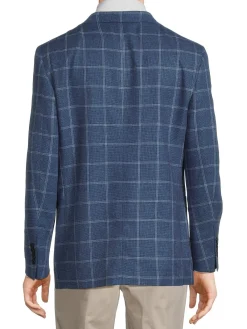 Brooks Brothers Linen|Plaid Notch Lapel Sportcoat Blue