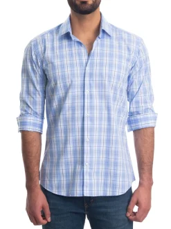 Jared Lang Casual Button-Down Shirts|Plaid Shirt Blue Check
