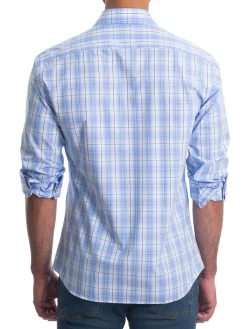 Jared Lang Casual Button-Down Shirts|Plaid Shirt Blue Check