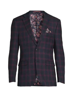 Soul of London Blazers & Sportcoats|Plaid Single Breasted Blazer Navy