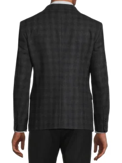 John Varvatos Star U.S.A. Blazers & Sportcoats|Plaid Single Breasted Wool Blend Blazer Charcoal