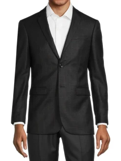 DOUGLAS & GRAHAME Blazers & Sportcoats|Plaid Slim Fit Wool Blazer Charcoal