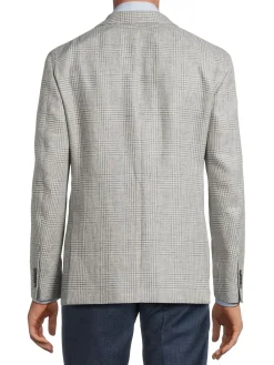 Lubiam Blazers & Sportcoats|Plaid Virgin Wool Blend Sportcoat Light Grey