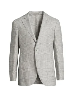 Lubiam Blazers & Sportcoats|Plaid Virgin Wool Blend Sportcoat Light Grey