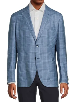 Lubiam Blazers & Sportcoats|Plaid Virgin Wool Sportcoat Turquoise