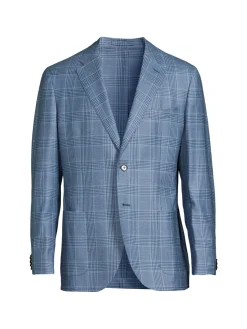 Lubiam Blazers & Sportcoats|Plaid Virgin Wool Sportcoat Turquoise