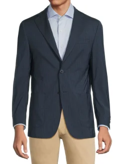 Samuelsohn Blazers & Sportcoats|Plaid Wool Blend Blazer Dark Blue