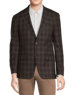 Tallia Blazers & Sportcoats|Plaid Wool Blend Blazer Brown