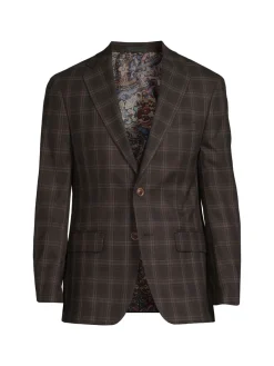 Tallia Blazers & Sportcoats|Plaid Wool Blend Blazer Brown