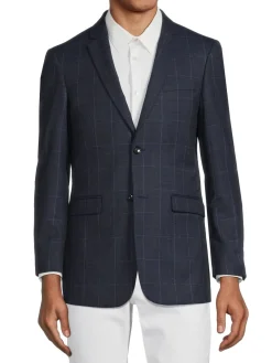 DOUGLAS & GRAHAME Blazers & Sportcoats|Plaid Wool Slim Fit Blazer Navy