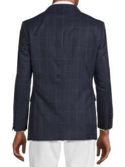 DOUGLAS & GRAHAME Blazers & Sportcoats|Plaid Wool Slim Fit Blazer Navy