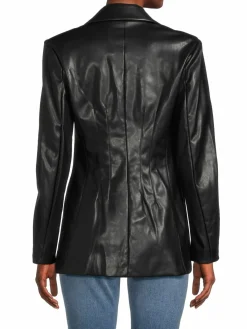 Women Avec Les Filles Pleated Faux Leather Mid Blazer
