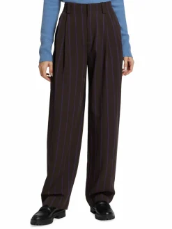 Women Vince Pleated Stripe Twill Wide-Leg Trousers