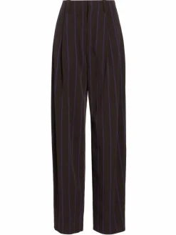 Women Vince Pleated Stripe Twill Wide-Leg Trousers