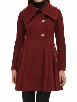 Women Guess Pleated Wool Blend Flared Coat