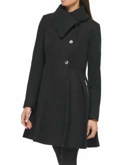 Women Guess Pleated Wool Blend Flared Coat