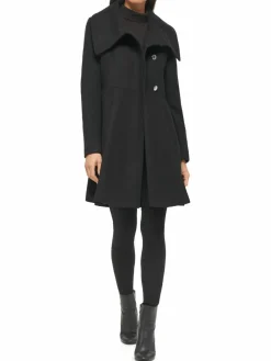 Women Guess Pleated Wool Blend Flared Coat