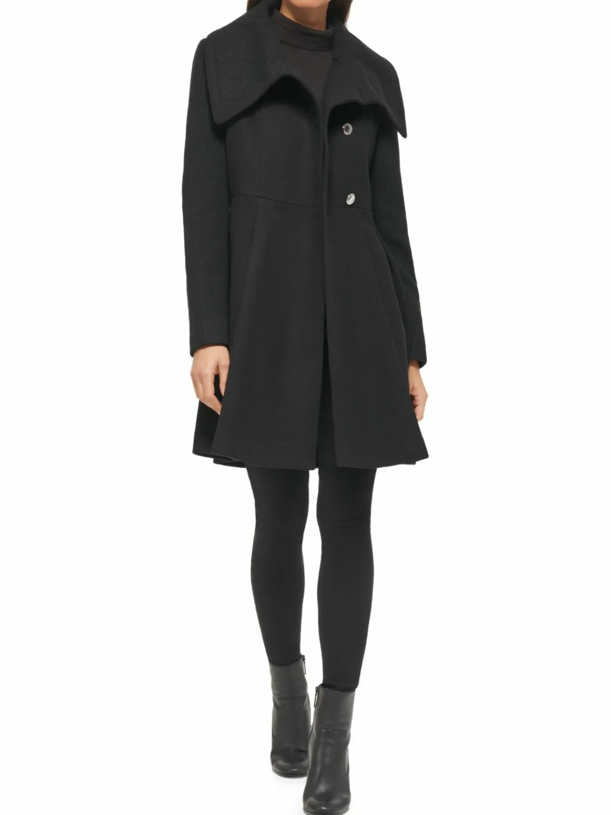 Women Guess Pleated Wool Blend Flared Coat