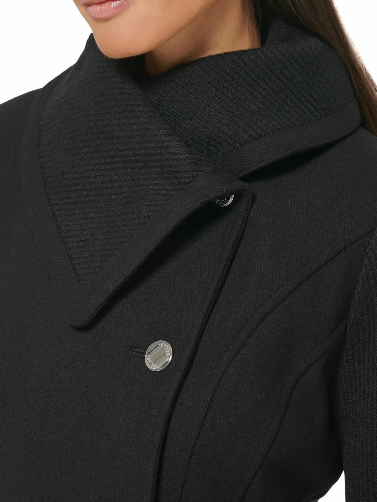 Women Guess Pleated Wool Blend Flared Coat