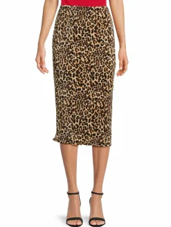 Women Renee C. Plisse Leopard Midi Skirt