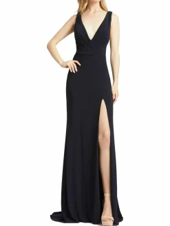 Women Mac Duggal Plunge Slit A Line Gown