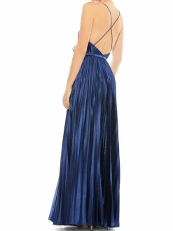 Women Mac Duggal Plunging Accordion Pleat Gown