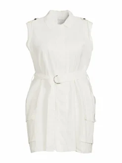 Women Calvin Klein Plus Belted Linen Blend Dress