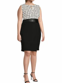 Women Calvin Klein Plus Faux Leather Trim Pencil Skirt