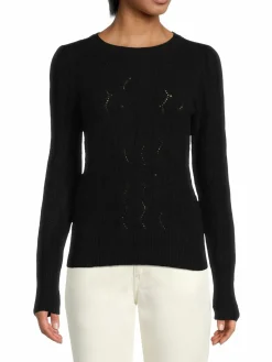 Women Saks Fifth Avenue Pointelle Crewneck Sweater