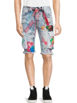 Reason Shorts|Popeye Applique Distressed Denim Shorts Blue