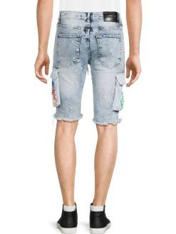 Reason Shorts|Popeye Applique Distressed Denim Shorts Blue