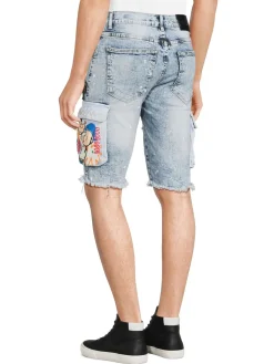 Reason Shorts|Popeye Applique Distressed Denim Shorts Blue