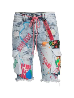 Reason Shorts|Popeye Applique Distressed Denim Shorts Blue