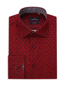 Azaro Uomo Dress Shirts|Print Slim Fit Dress Shirt Burgundy