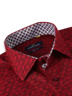Azaro Uomo Dress Shirts|Print Slim Fit Dress Shirt Burgundy