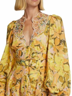 Women Acler Printed Eyelet Embroidered Minidress