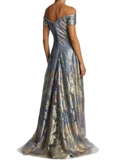 Women Rene Ruiz Collection Printed Sequin Fit & Flare Gown