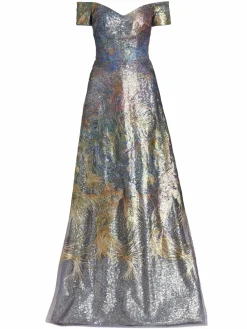 Women Rene Ruiz Collection Printed Sequin Fit & Flare Gown